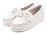 大小尺碼流蘇縫線舒適按摩乳膠鞋墊厚底小白鞋-白色