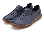 手工縫線造型縷空洞洞透氣橡膠防滑鞋底豆豆鞋-藍色